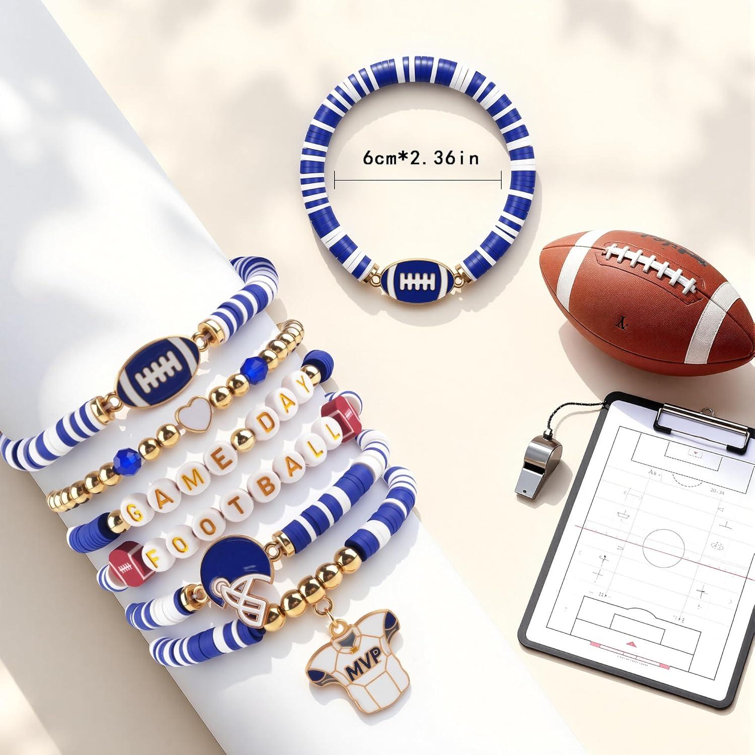 image:imageOHOME 4th of July Outfits for Women 6 Pack Patriotic Bracelets Fourth of July Decorations Accessories shirts for Memorial Day Decorations 250 America Anniversary USA Celebration Jewelry for WomenBlue Football