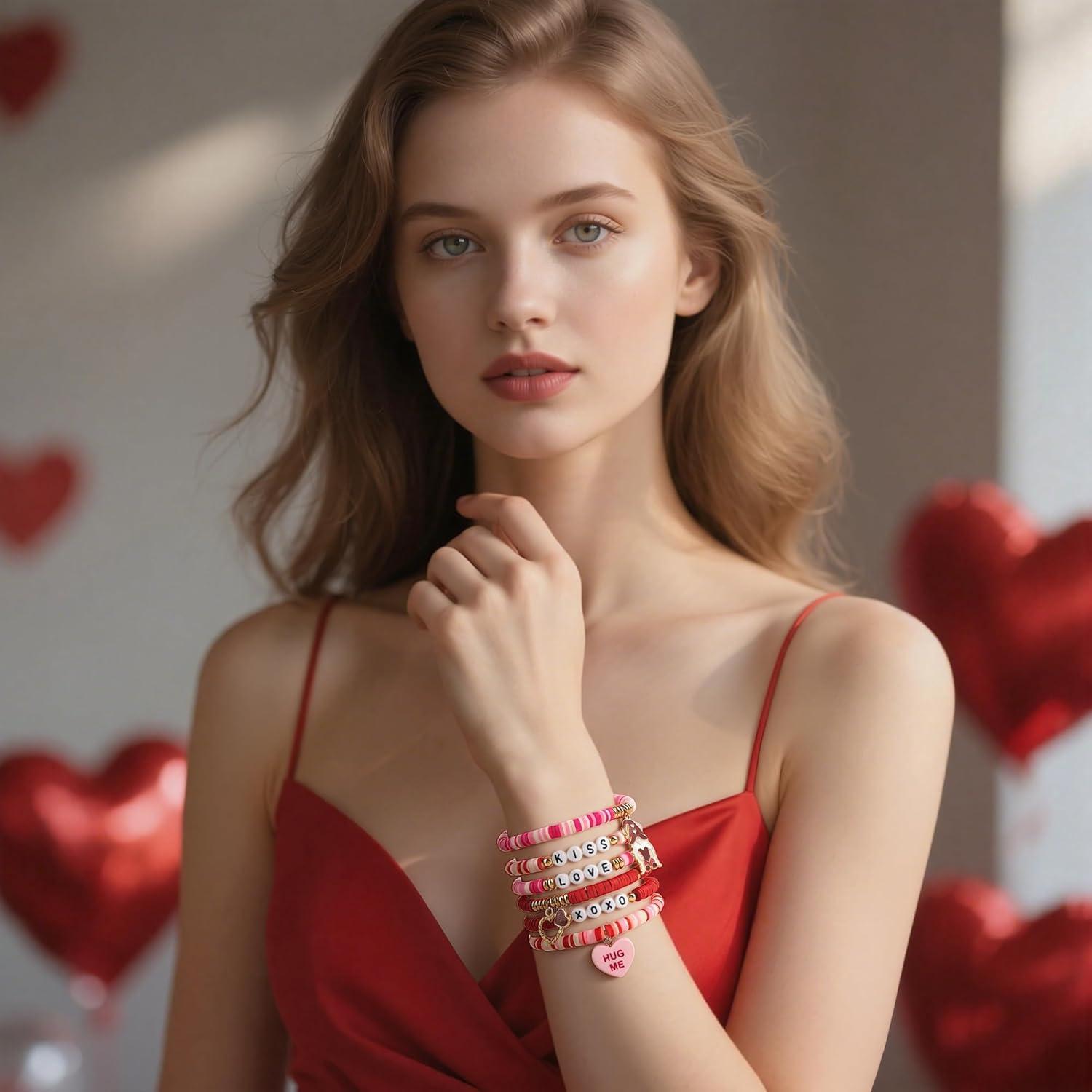 image:imageOHOME 4th of July Outfits for Women 6 Pack Patriotic Bracelets Fourth of July Decorations Accessories shirts for Memorial Day Decorations 250 America Anniversary USA Celebration Jewelry for WomenValentines day