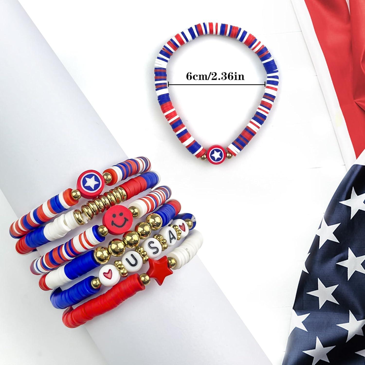 image:imageOHOME 4th of July Outfits for Women 6 Pack Patriotic Bracelets Fourth of July Decorations Accessories shirts for Memorial Day Decorations 250 America Anniversary USA Celebration Jewelry for Women4th of july