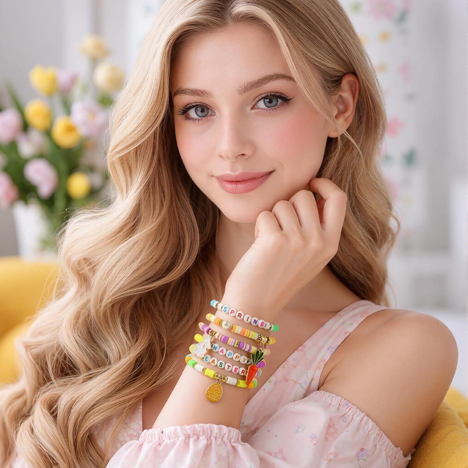 image:imageOHOME 4th of July Outfits for Women 6 Pack Patriotic Bracelets Fourth of July Decorations Accessories shirts for Memorial Day Decorations 250 America Anniversary USA Celebration Jewelry for WomenEaster