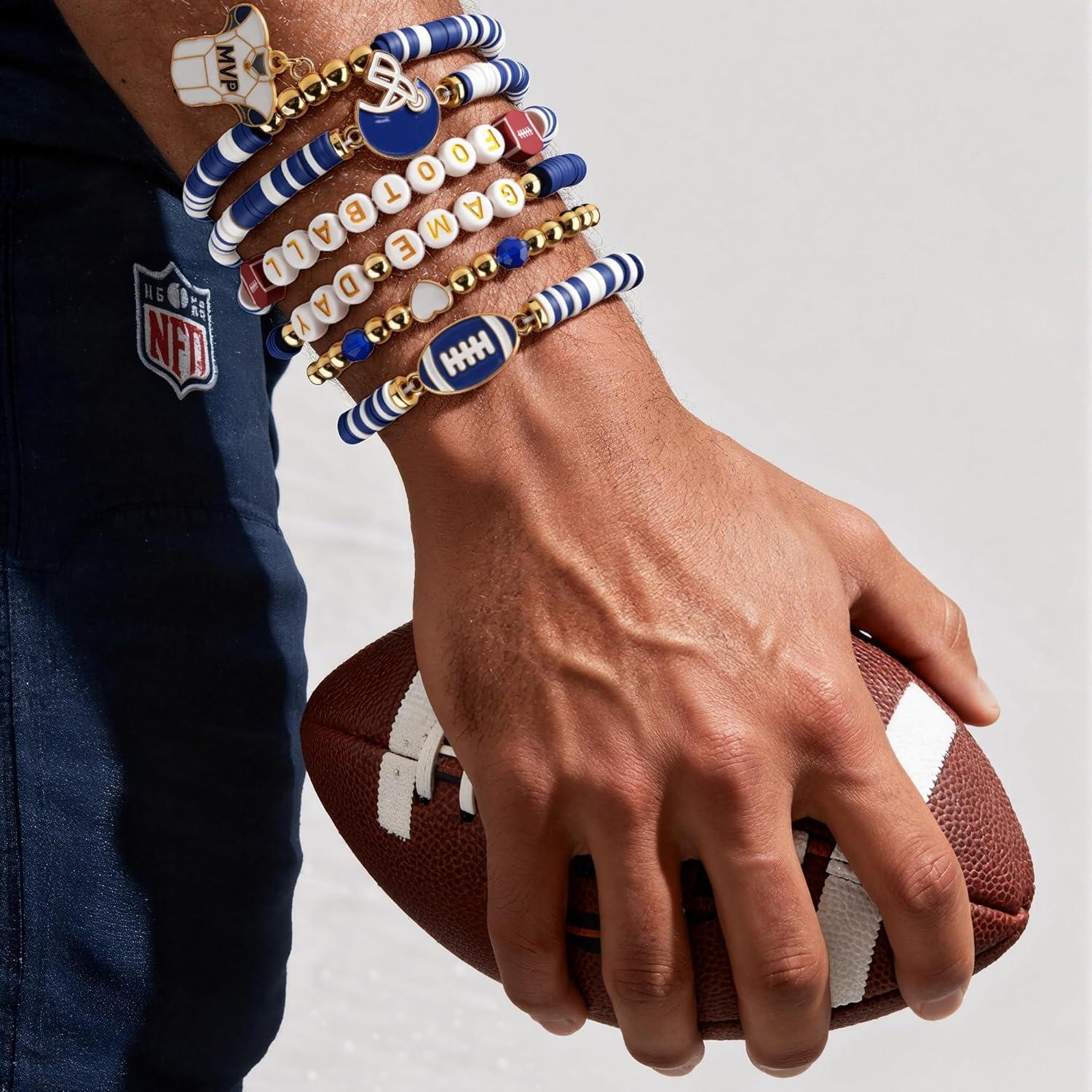 image:imageOHOME 4th of July Outfits for Women 6 Pack Patriotic Bracelets Fourth of July Decorations Accessories shirts for Memorial Day Decorations 250 America Anniversary USA Celebration Jewelry for WomenBlue Football