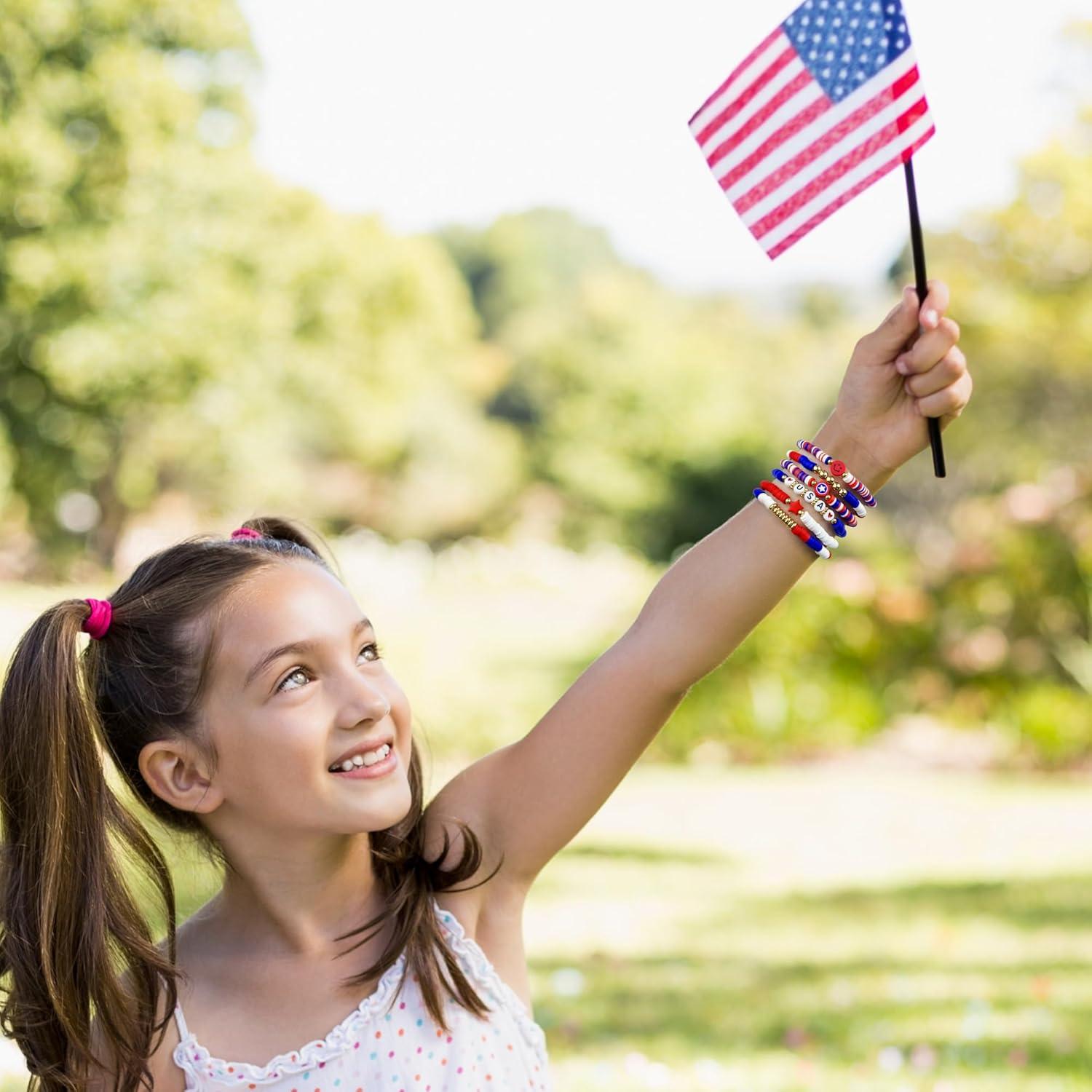 image:imageOHOME 4th of July Outfits for Women 6 Pack Patriotic Bracelets Fourth of July Decorations Accessories shirts for Memorial Day Decorations 250 America Anniversary USA Celebration Jewelry for Women4th of july