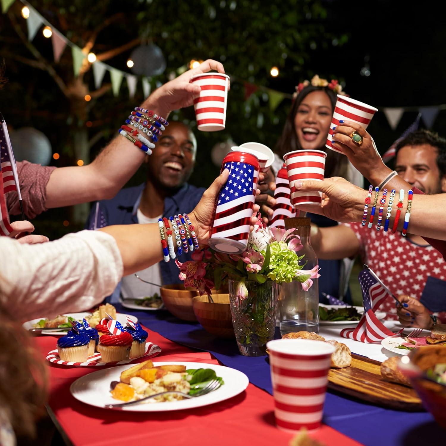 image:imageOHOME 4th of July Outfits for Women 6 Pack Patriotic Bracelets Fourth of July Decorations Accessories shirts for Memorial Day Decorations 250 America Anniversary USA Celebration Jewelry for Women4th of july