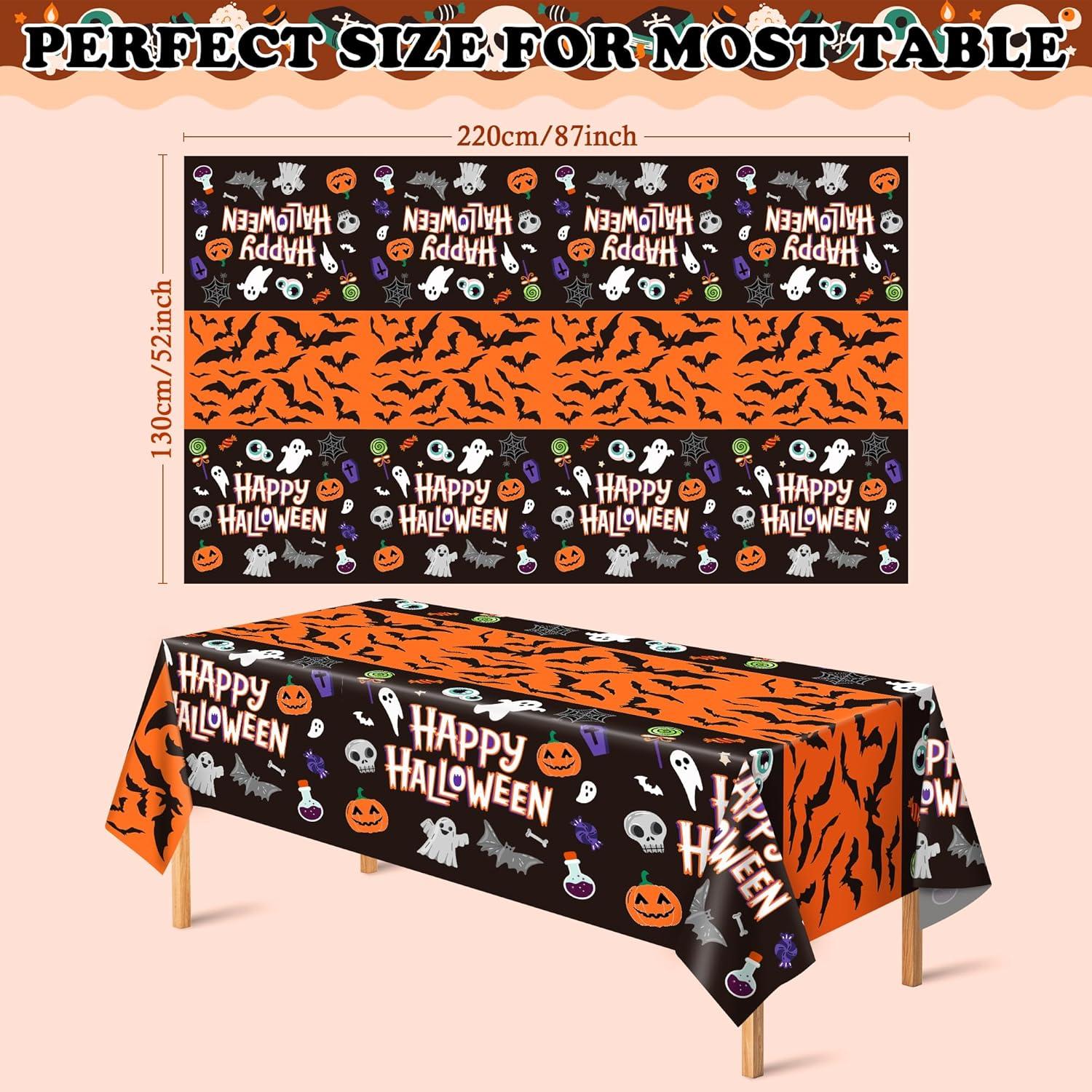 image:imageOHOME Halloween Decorations 2 Pack Plastic Tablecloth for Halloween Party Decorations Skeletons Bats Ghosts Pumpkin Table Decor for Outdoor Indoor Party Favors Supplies Backdrop BannerBlack