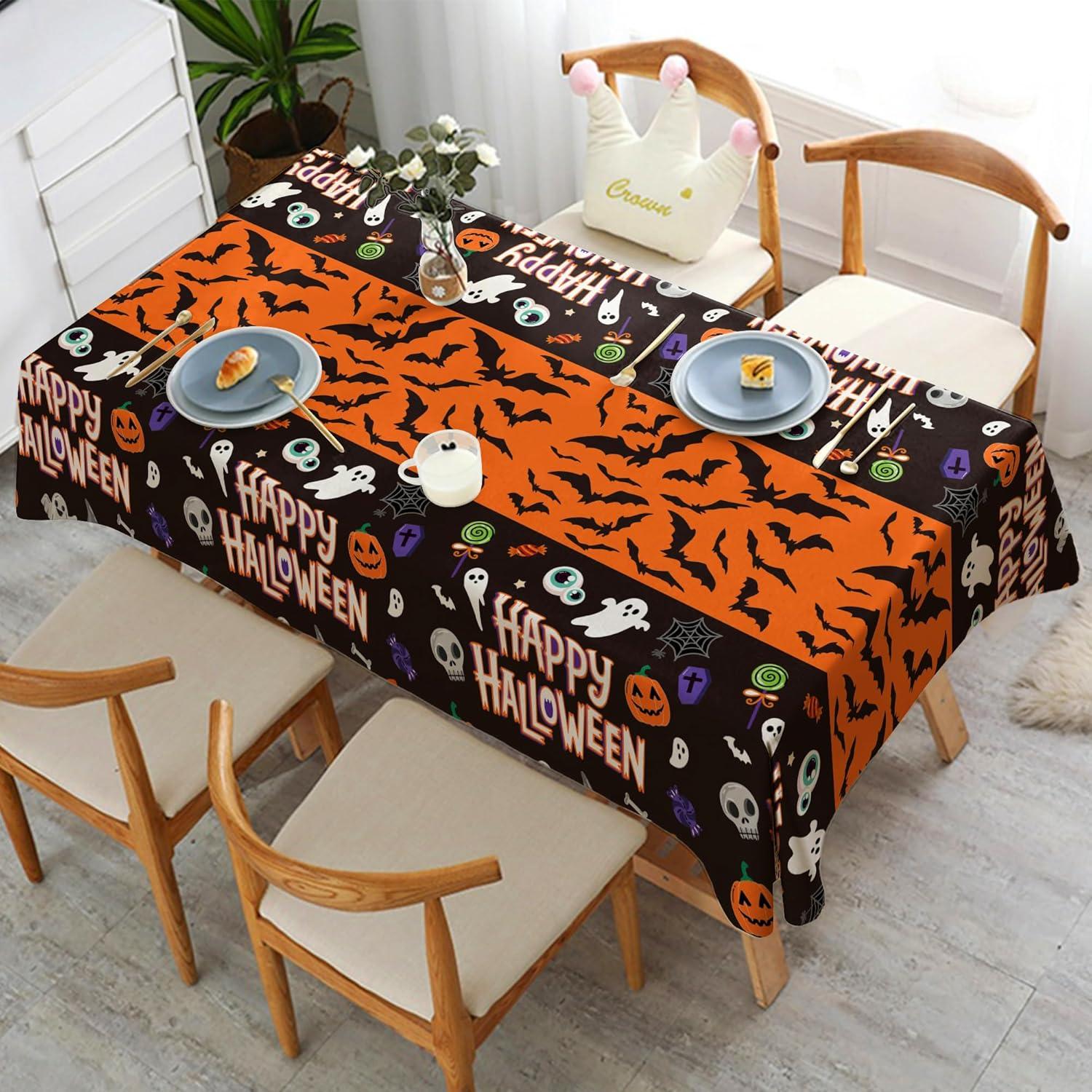 image:imageOHOME Halloween Decorations 2 Pack Plastic Tablecloth for Halloween Party Decorations Skeletons Bats Ghosts Pumpkin Table Decor for Outdoor Indoor Party Favors Supplies Backdrop BannerBlack