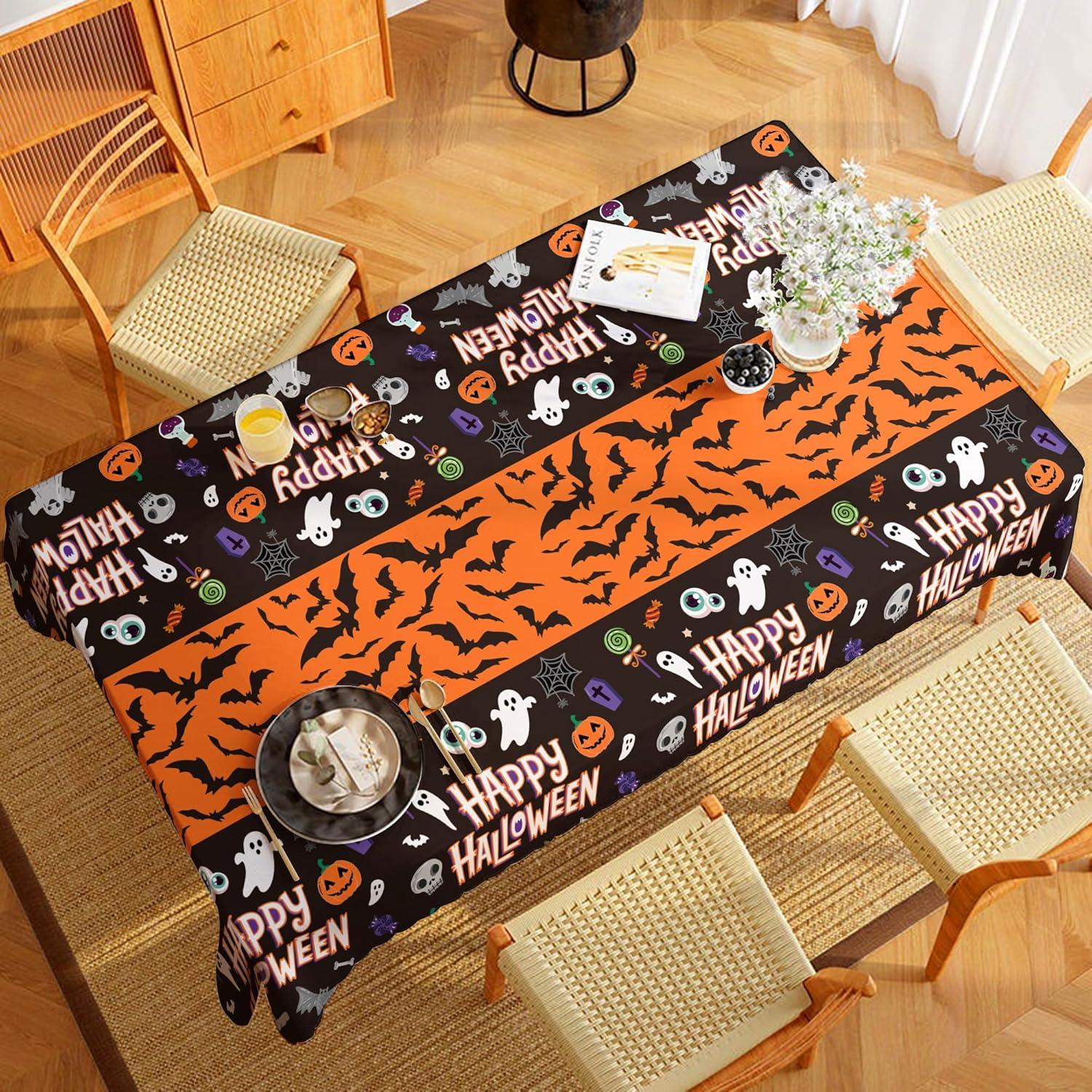 image:imageOHOME Halloween Decorations 2 Pack Plastic Tablecloth for Halloween Party Decorations Skeletons Bats Ghosts Pumpkin Table Decor for Outdoor Indoor Party Favors Supplies Backdrop BannerBlack