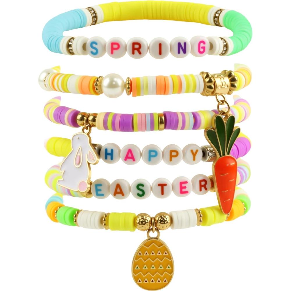 image:imageOHOME 4th of July Outfits for Women 6 Pack Patriotic Bracelets Fourth of July Decorations Accessories shirts for Memorial Day Decorations 250 America Anniversary USA Celebration Jewelry for WomenEaster
