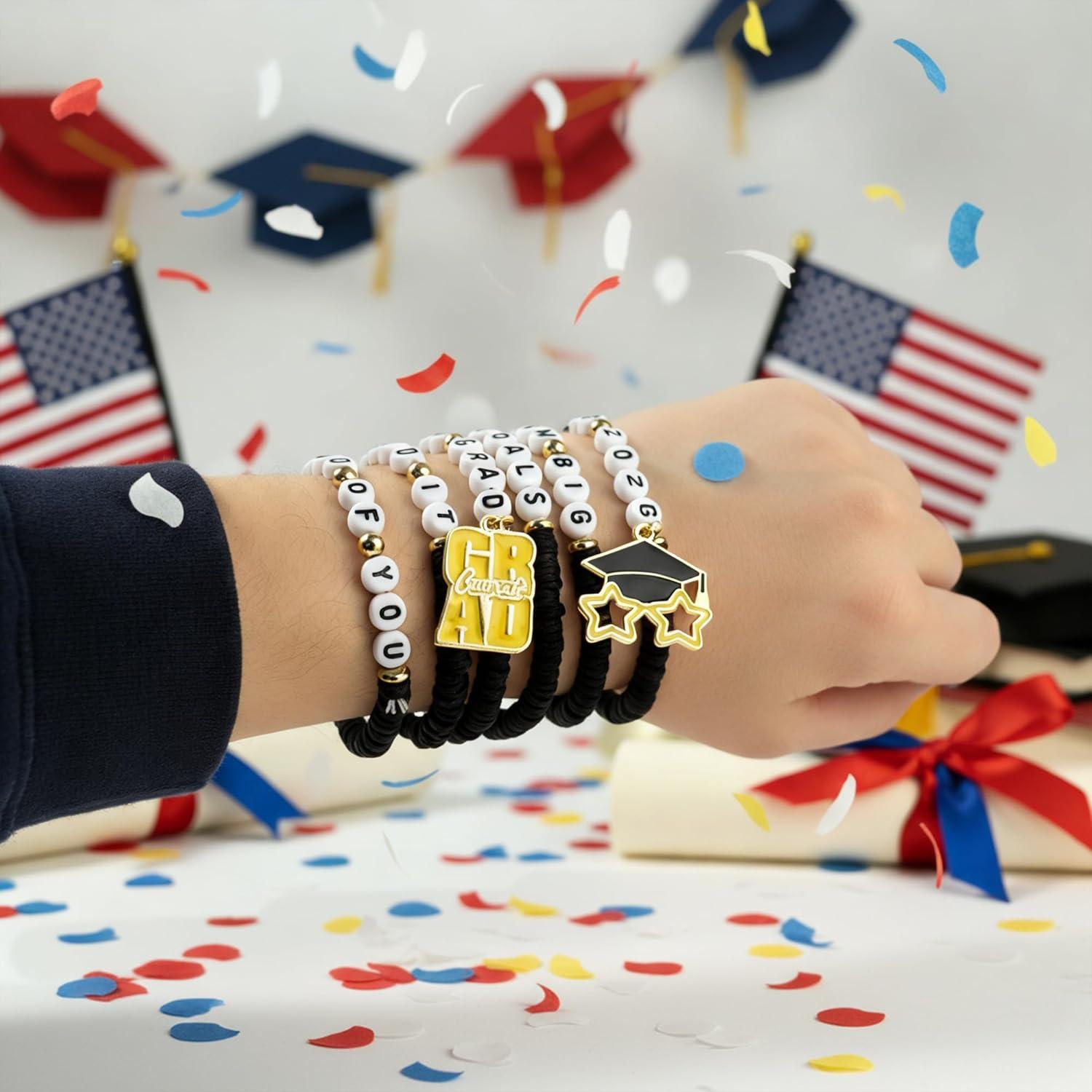 image:imageOHOME Graduation Gifts 6 Pack Blue Graduation Bracelets for Her 2026 Graduation Decorations Dress Outfit for Women Men Graduation Party Favors Supplies for HimBlack graduation