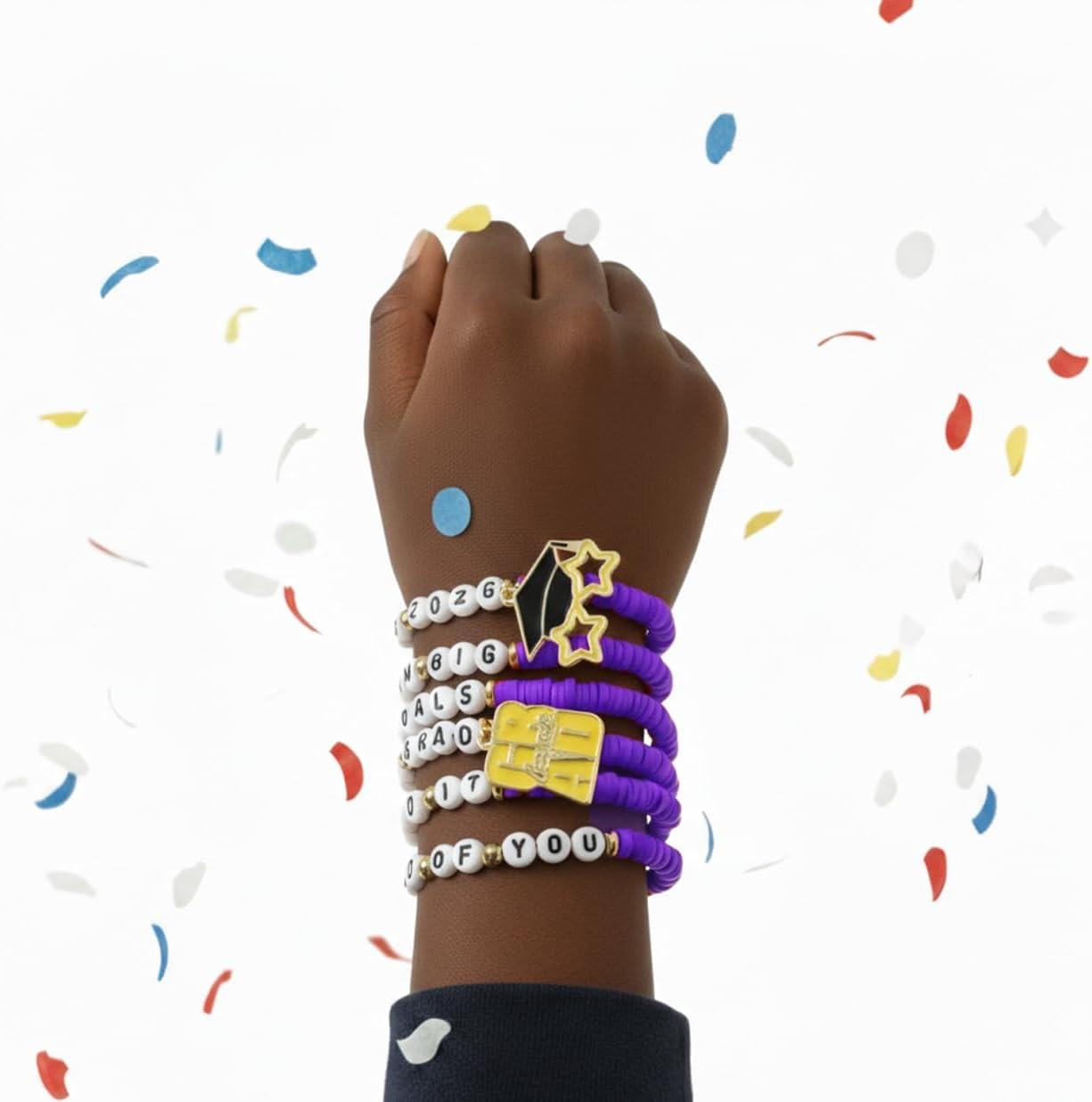 image:imageOHOME Graduation Gifts 6 Pack Blue Graduation Bracelets for Her 2026 Graduation Decorations Dress Outfit for Women Men Graduation Party Favors Supplies for HimPurple graduation