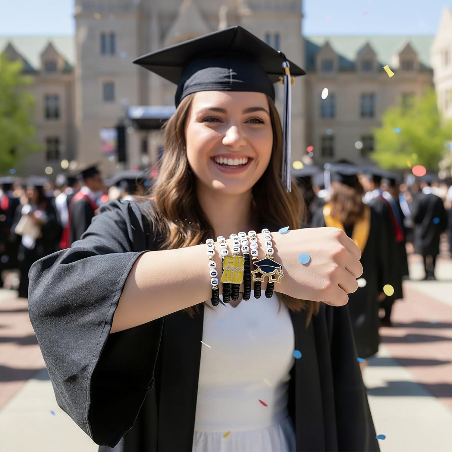 image:imageOHOME Graduation Gifts 6 Pack Blue Graduation Bracelets for Her 2026 Graduation Decorations Dress Outfit for Women Men Graduation Party Favors Supplies for HimBlack graduation