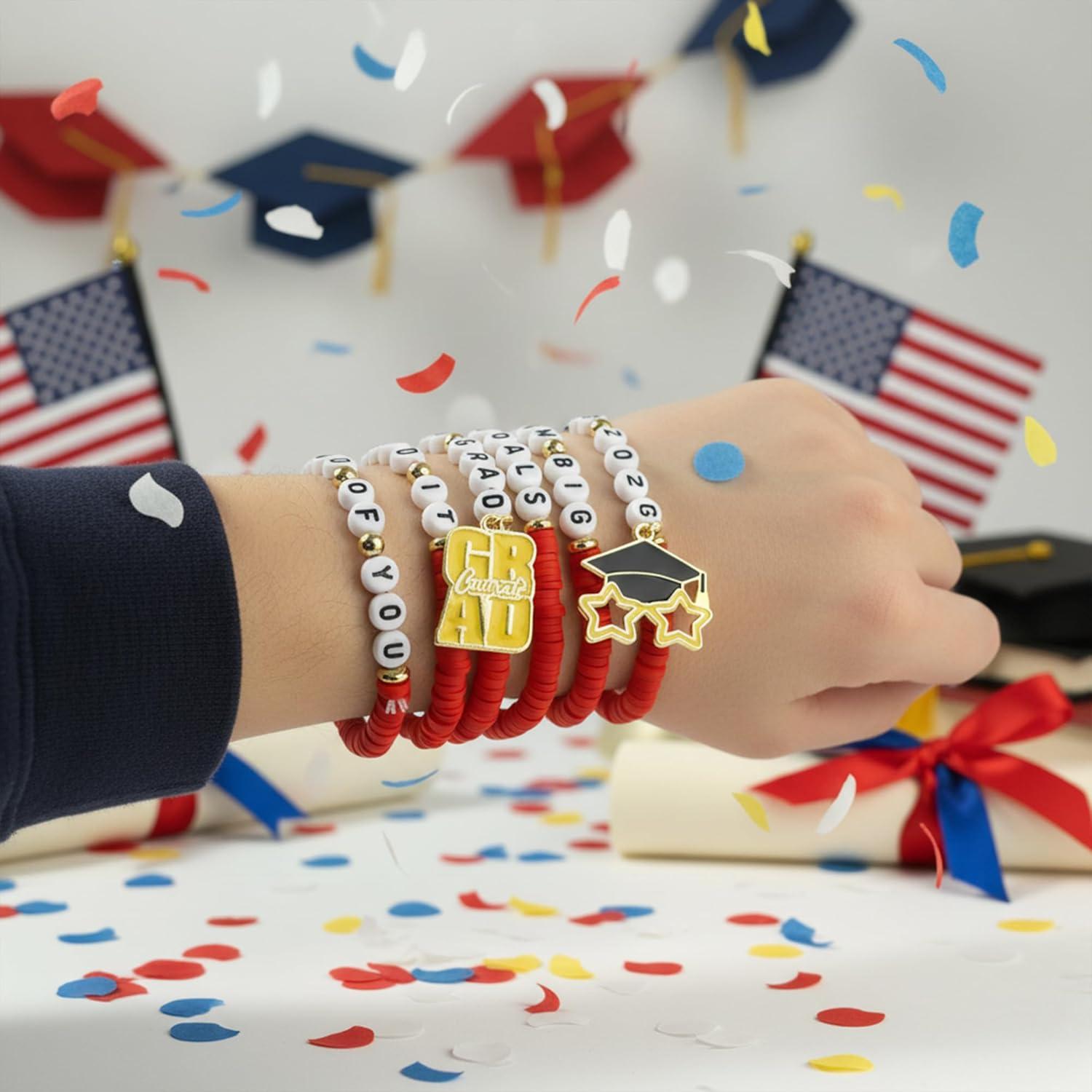 image:imageOHOME Graduation Gifts 6 Pack Blue Graduation Bracelets for Her 2026 Graduation Decorations Dress Outfit for Women Men Graduation Party Favors Supplies for HimRed graduation