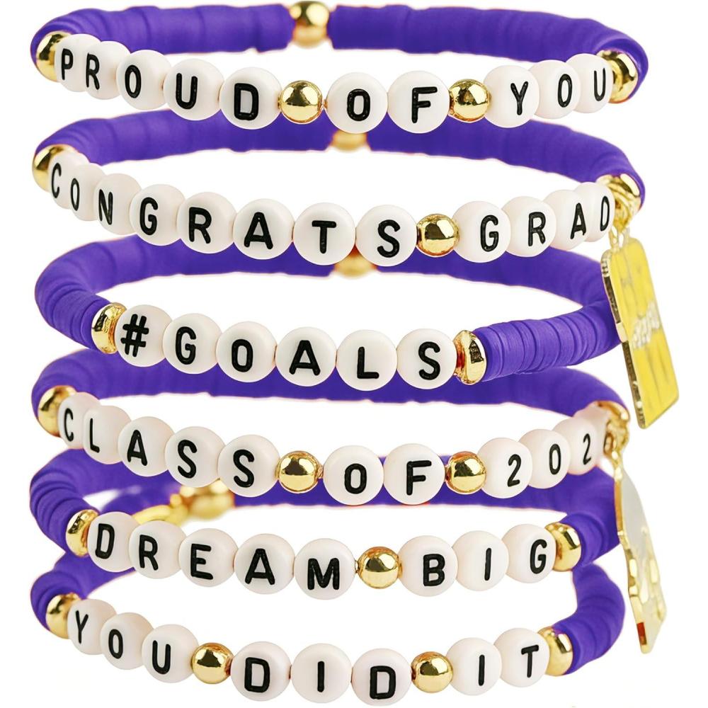 image:imageOHOME Graduation Gifts 6 Pack Blue Graduation Bracelets for Her 2026 Graduation Decorations Dress Outfit for Women Men Graduation Party Favors Supplies for HimPurple graduation
