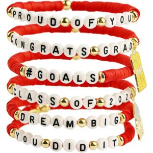 OHOME Graduation Gifts – 6 Pack Blue Graduation Bracelets for Her | 2026 Graduation Decorations Dress Outfit for Women Men – Graduation Party Favors Supplies for Him(Red graduation)