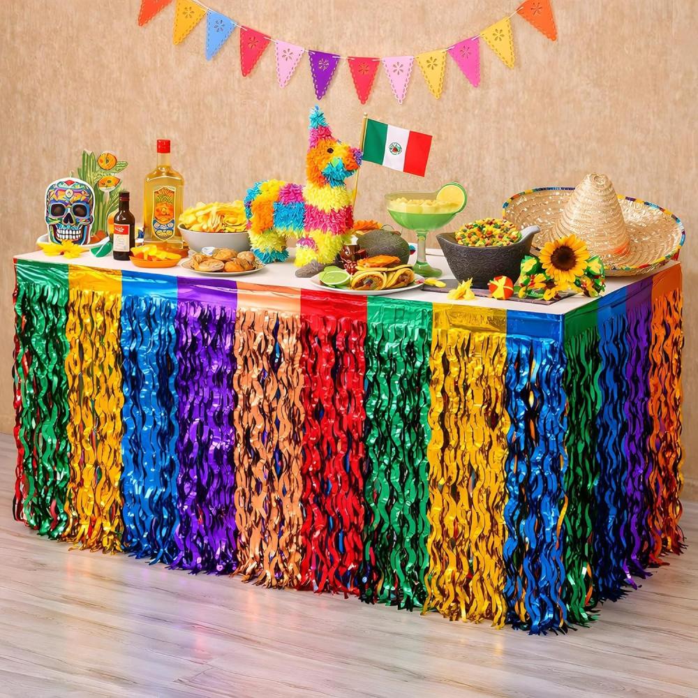 image:imageOHOME Cinco De Mayo Decorations  2 Pack Table Skirts for Fiesta Party Decorations  Taco Table Decor Mexican Theme Birthday Accessories Favors