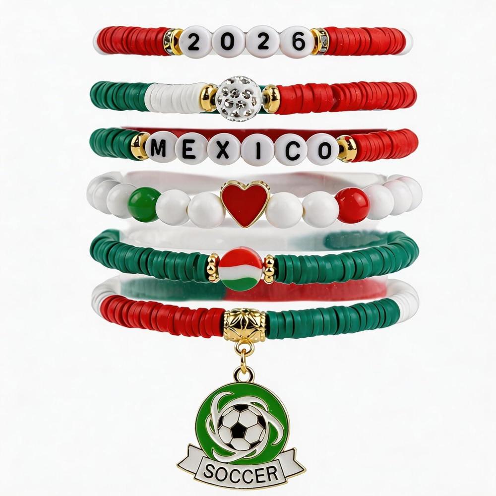 image:imageOHOME Cinco De Mayo Shirts for Women 6 Pack Mexican Bracelets for Men Fiesta Party Decorations Favors Supplies for Taco Cinco De Mayo Outfit Dresses AccessoriesMexico soccer