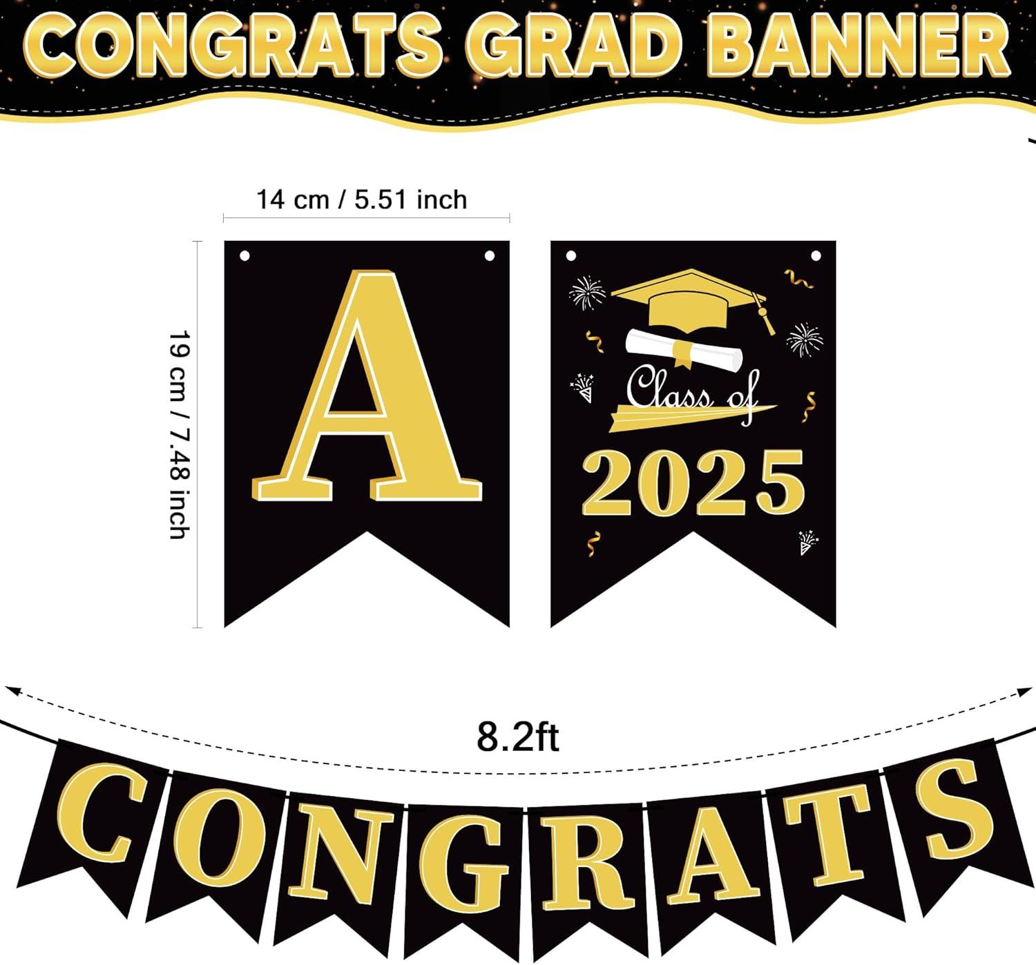 image:imageOHOME Graduation Decorations 2025 Congratulations Banner 2025 Graduation Party Decorations Black Gold Congrats Grad Banner Party SuppliesBlack and Gold