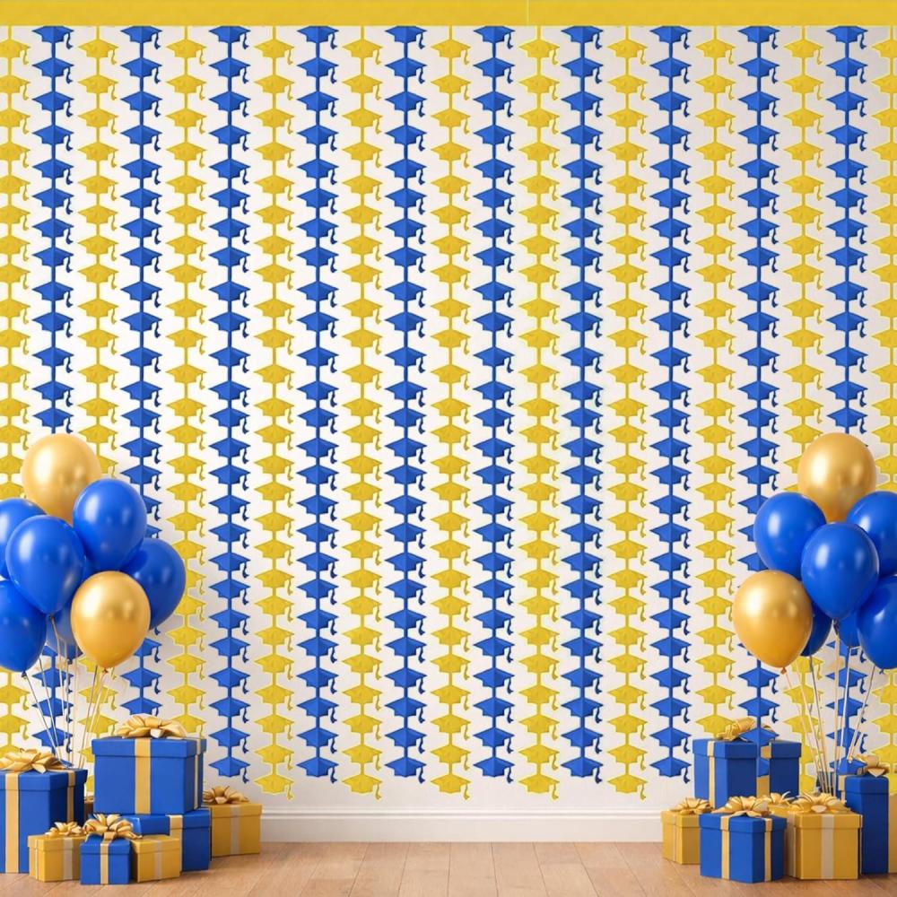 image:imageGraduation Decoration 2026  Red Black Graduation Cap Tinsel Streamers Backdrop Banner  Grad Photo Booth Props Party Favors Supplies Indoor Outdoor  Graduation Party Decorations2 PackBlue Gold