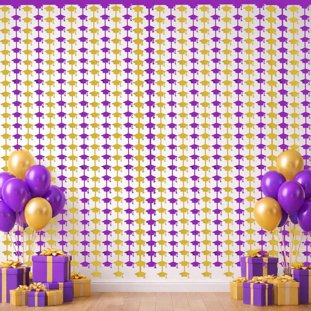 image:imageGraduation Decoration 2026  Red Black Graduation Cap Tinsel Streamers Backdrop Banner  Grad Photo Booth Props Party Favors Supplies Indoor Outdoor  Graduation Party Decorations2 PackPurple Gold
