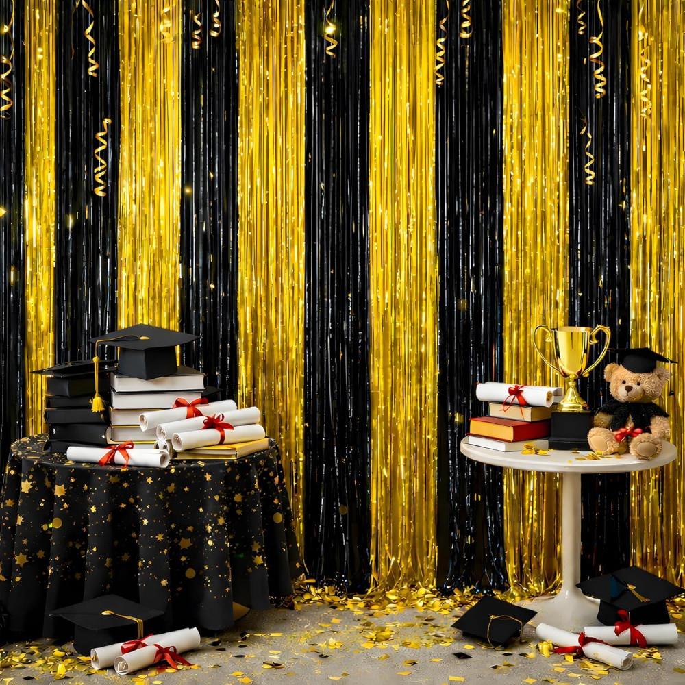 image:imageGraduation Decorations 2026 Black Gold Streamers Backdrop Banner Graduation Party Decorations Indoor Outdoor Outside Class of 2026 Graduation Party Photo Booth Favors Supplies for Home Wall DoorBlack Gold