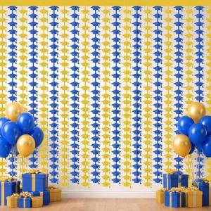 Graduation Decoration 2026 – Red Black Graduation Cap Tinsel Streamers Backdrop Banner | Grad Photo Booth Props Party Favors Supplies Indoor Outdoor – Graduation Party Decorations,2 Pack(Blue Gold)
