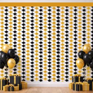 Graduation Decoration 2026 – Red Black Graduation Cap Tinsel Streamers Backdrop Banner | Grad Photo Booth Props Party Favors Supplies Indoor Outdoor – Graduation Party Decorations,2 Pack(Black Gold)