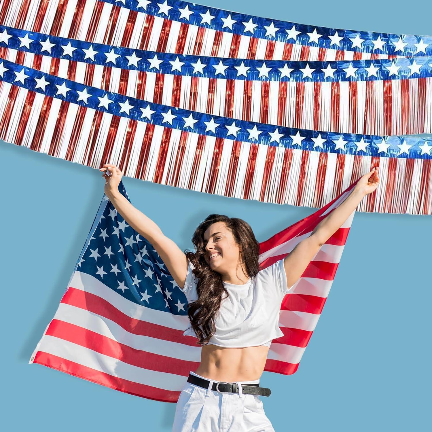 image:image4th of July Decorations 2 Pack Red White and Blue Streamer for 250th Anniversary Fourth of July Accessories Party Favors for Outdoor Outside Home Memorial Day Patriotic Flag Banner Decor10 FTRed White Blue
