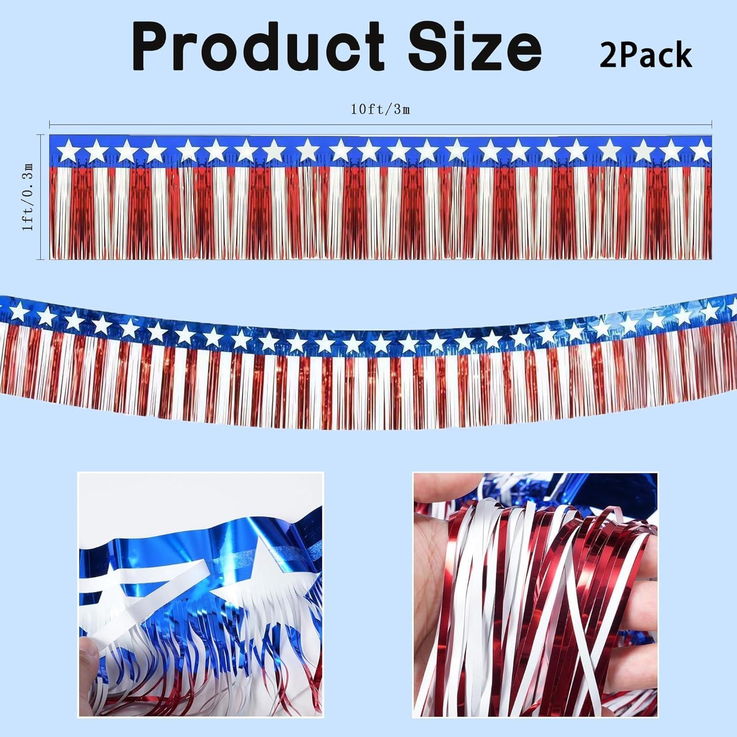 image:image4th of July Decorations 2 Pack Red White and Blue Streamer for 250th Anniversary Fourth of July Accessories Party Favors for Outdoor Outside Home Memorial Day Patriotic Flag Banner Decor10 FTRed White Blue