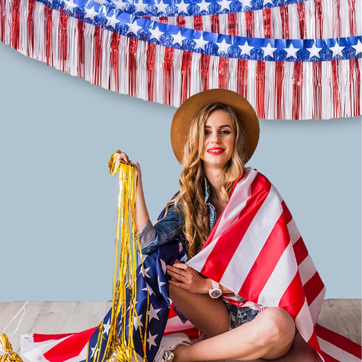 image:image4th of July Decorations 2 Pack Red White and Blue Streamer for 250th Anniversary Fourth of July Accessories Party Favors for Outdoor Outside Home Memorial Day Patriotic Flag Banner Decor10 FTRed White Blue