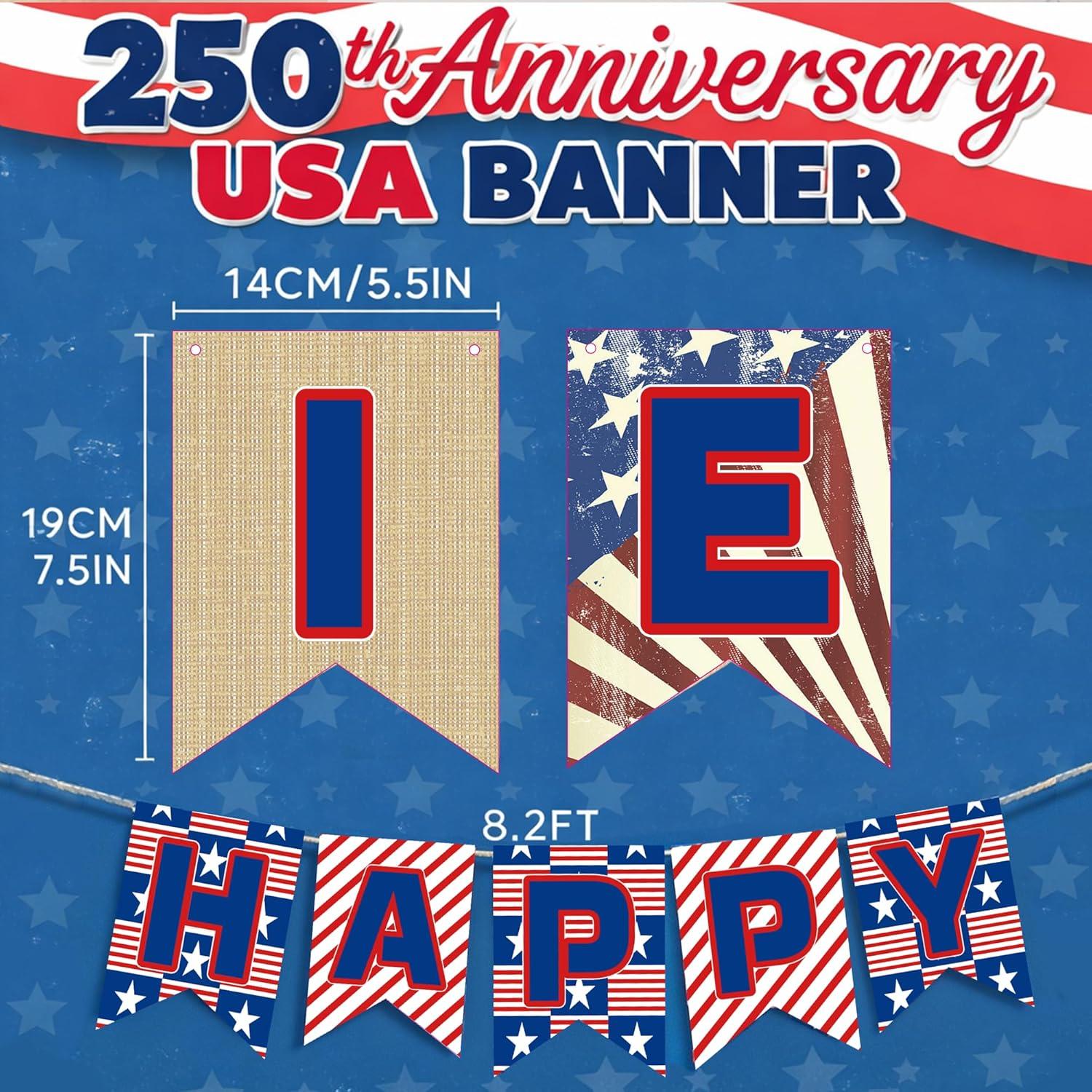 image:image4th of July Decorations 250 Year Anniversary Banner Fourth of July Decor Outdoor Indoor Outside July 4th Garland Accessories for Party Favors Supplies Window Wall DoorRed Bule White