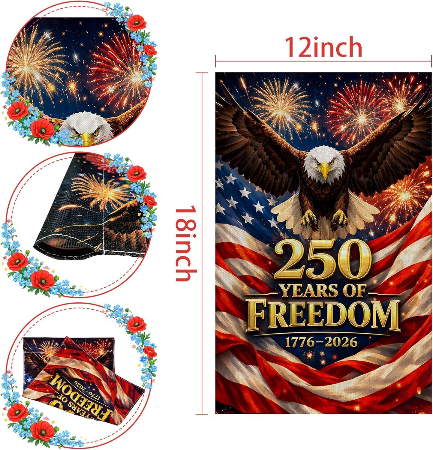 image:image4th of July Decorations 250th Anniversary Garden Flag 250 Years of Freedom Patriotic Banner Fourth of July Accessories for Garden Yard Porch Patio Lawn Outdoor Outside DecorRed Blue White
