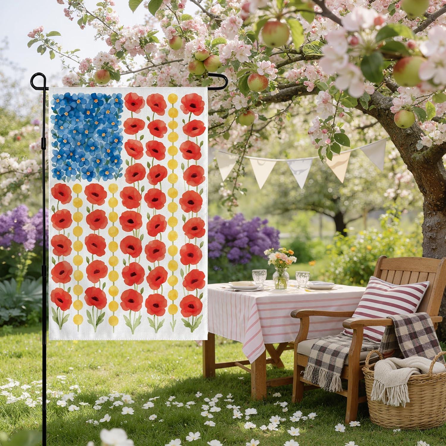 image:image4th of July Decorations 250th Anniversary Garden Flag Fourth of July Decor Patriotic USA Banner17762026 Independence Day Decorations Accessories for Garden Yard Porch Patio Lawn Outdoor OutsideRed Yellow Blue