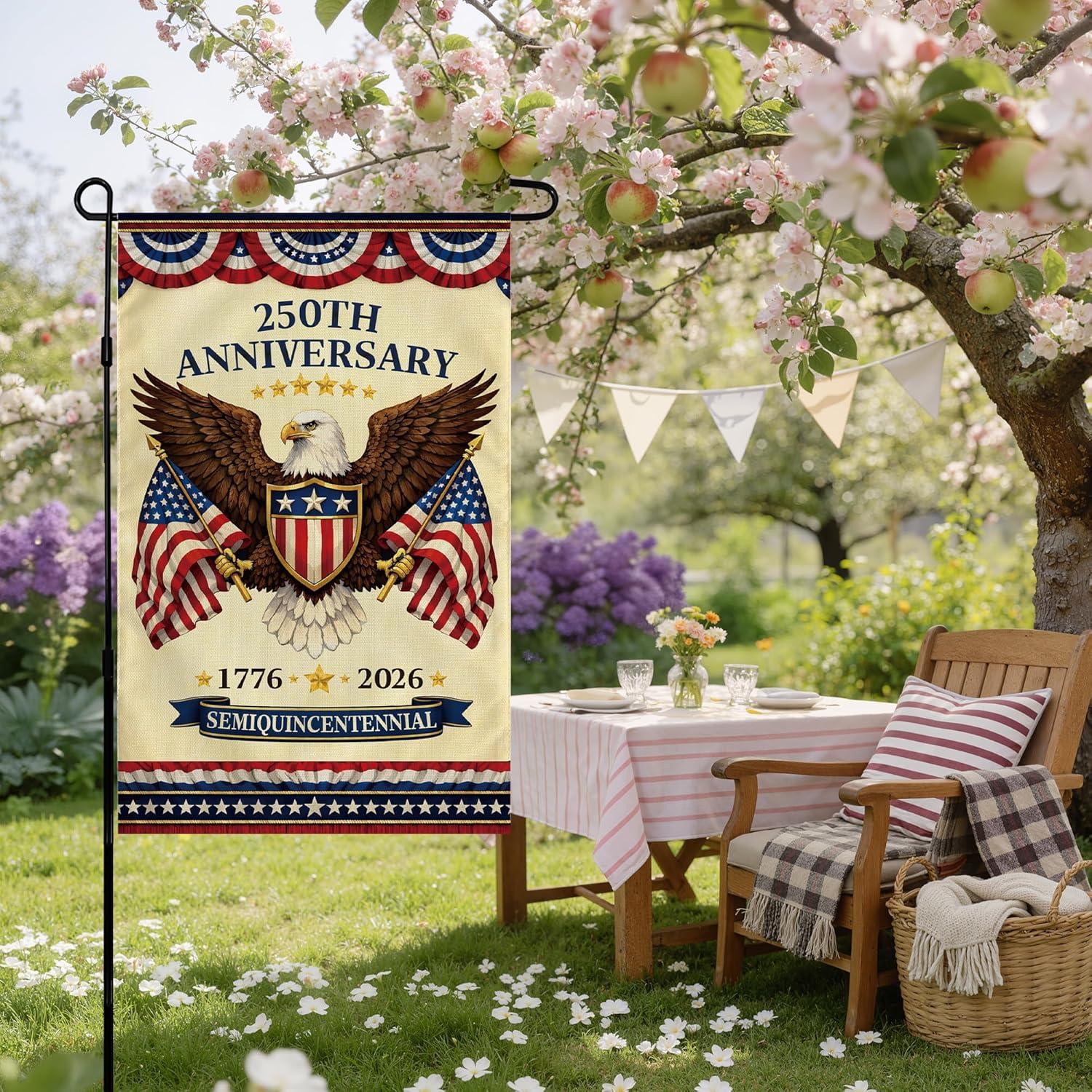 image:image4th of July Decorations 250th Anniversary Garden Flag Fourth of July Decor Patriotic USA Banner17762026 Independence Day Decorations Accessories for Garden Yard Porch Patio Lawn Outdoor OutsideRed and Blue