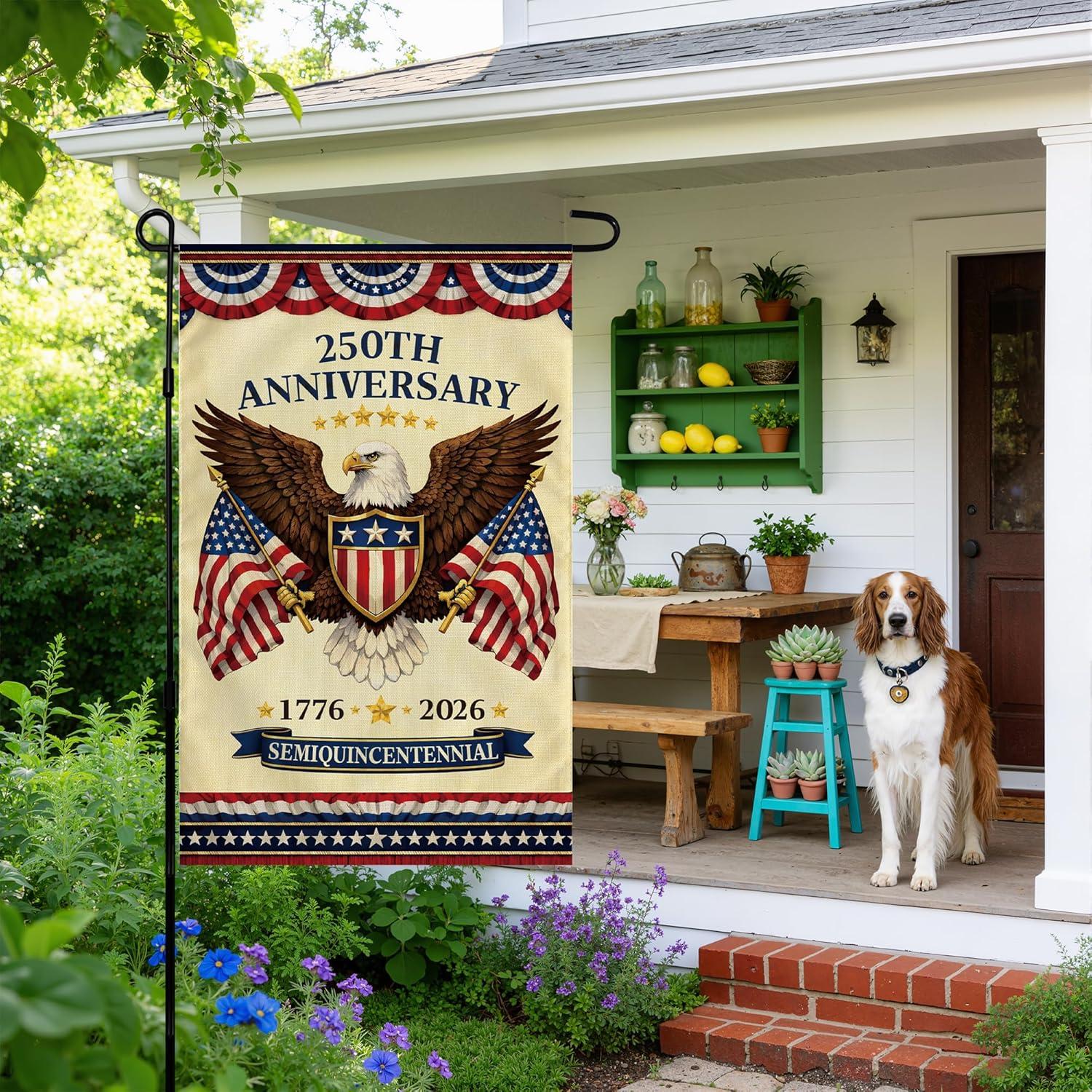image:image4th of July Decorations 250th Anniversary Garden Flag Fourth of July Decor Patriotic USA Banner17762026 Independence Day Decorations Accessories for Garden Yard Porch Patio Lawn Outdoor OutsideRed and Blue