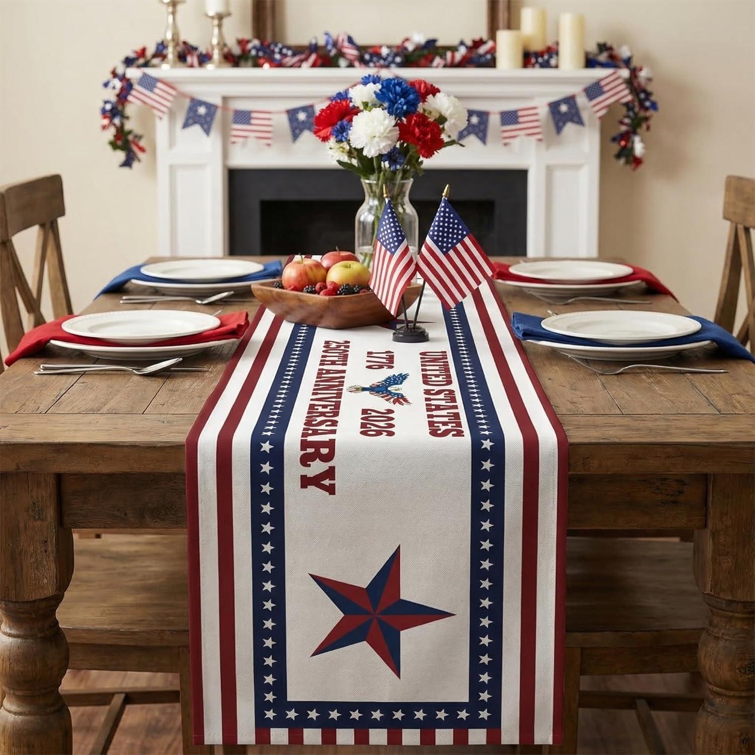 image:image4th of July Decorations 250th Anniversary USA Patriotic Table Runner 17762026 Independence Day Fourth of July Accessories Decor for Home Indoor Outdoor Party Supplies4th of july