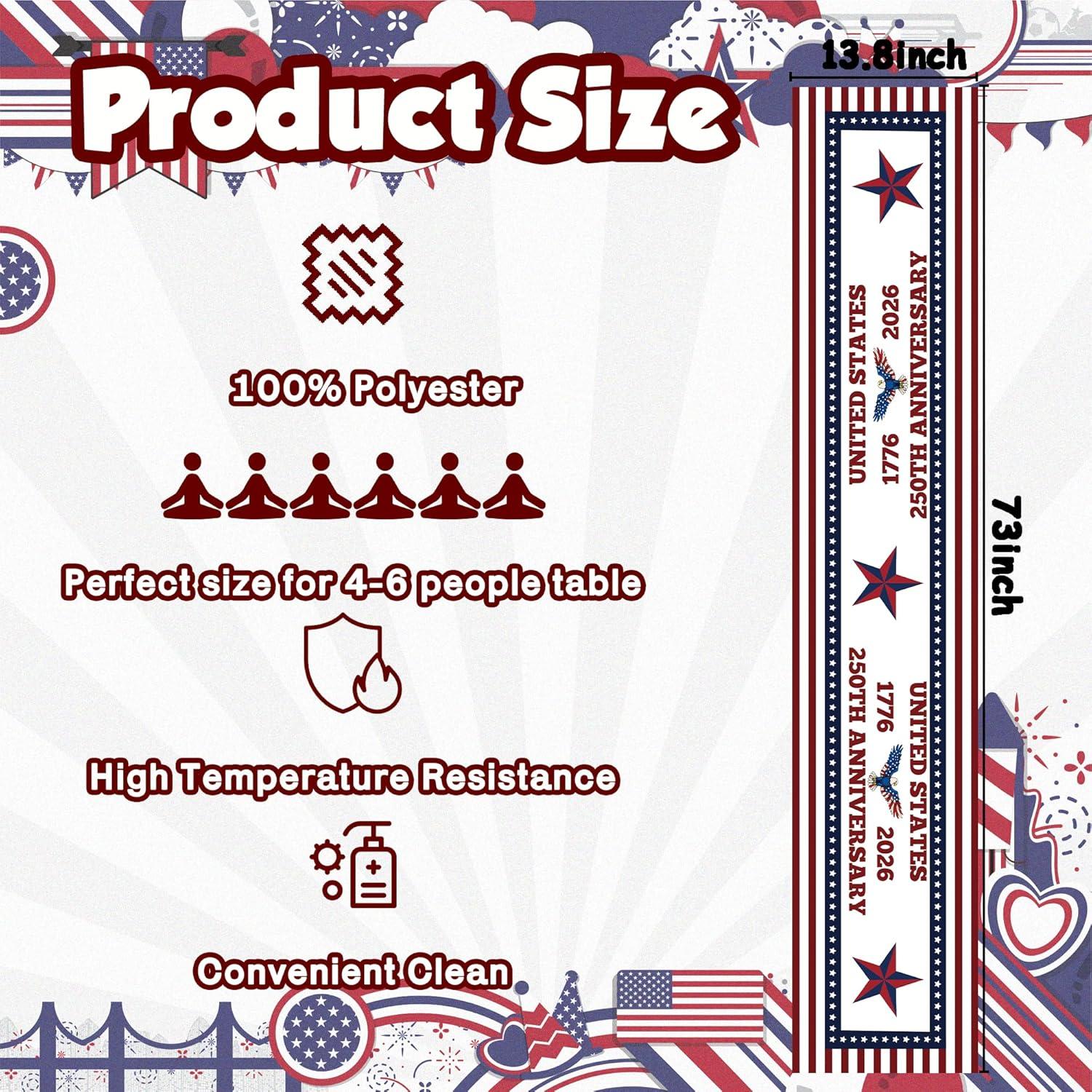 image:image4th of July Decorations 250th Anniversary USA Patriotic Table Runner 17762026 Independence Day Fourth of July Accessories Decor for Home Indoor Outdoor Party Supplies4th of july