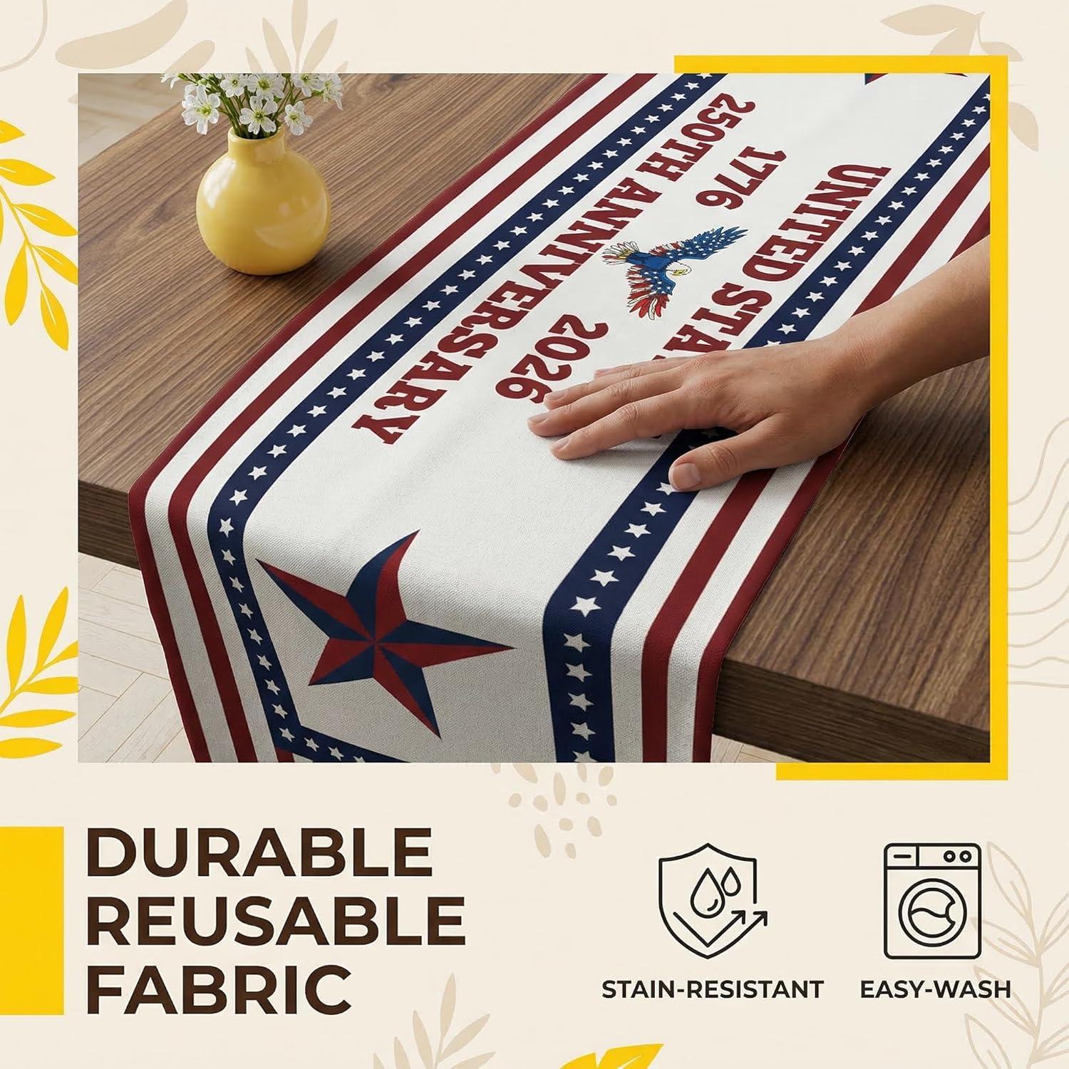 image:image4th of July Decorations 250th Anniversary USA Patriotic Table Runner 17762026 Independence Day Fourth of July Accessories Decor for Home Indoor Outdoor Party Supplies4th of july