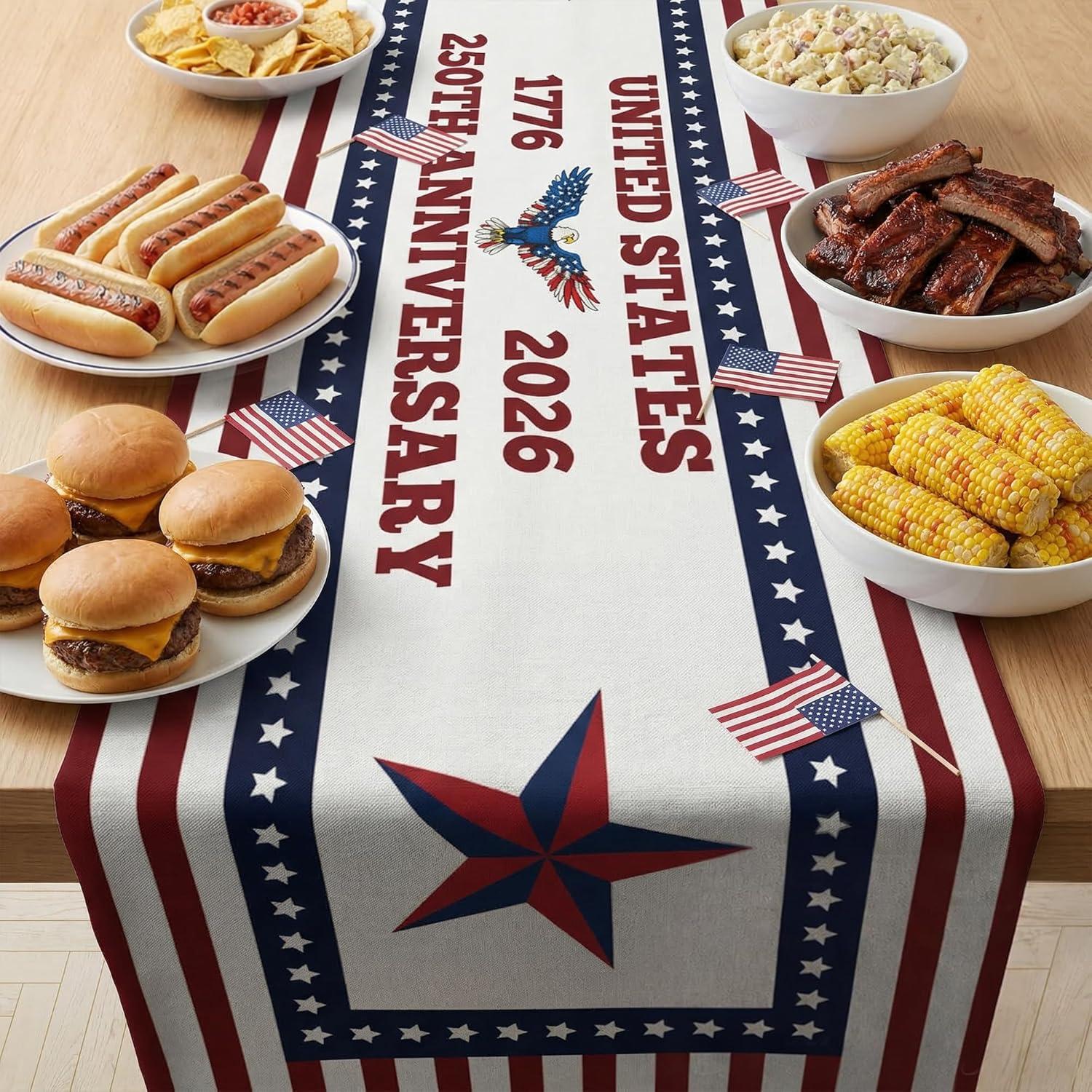 image:image4th of July Decorations 250th Anniversary USA Patriotic Table Runner 17762026 Independence Day Fourth of July Accessories Decor for Home Indoor Outdoor Party Supplies4th of july