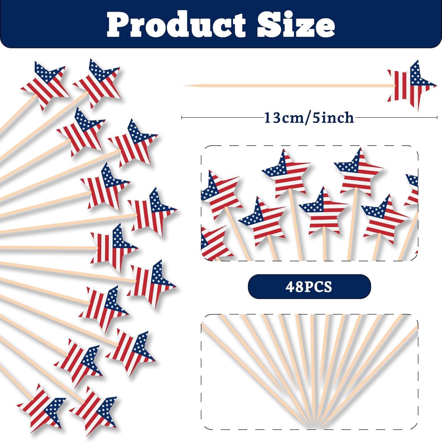 image:image4th of July Decorations 48PCS Patriotic Star Cocktail Picks Fourth of July Party Favors Supplies Decor Accessories Toothpicks for Appetizers Charcuterie Sandwich Cocktail Skewers Sticks4th of july