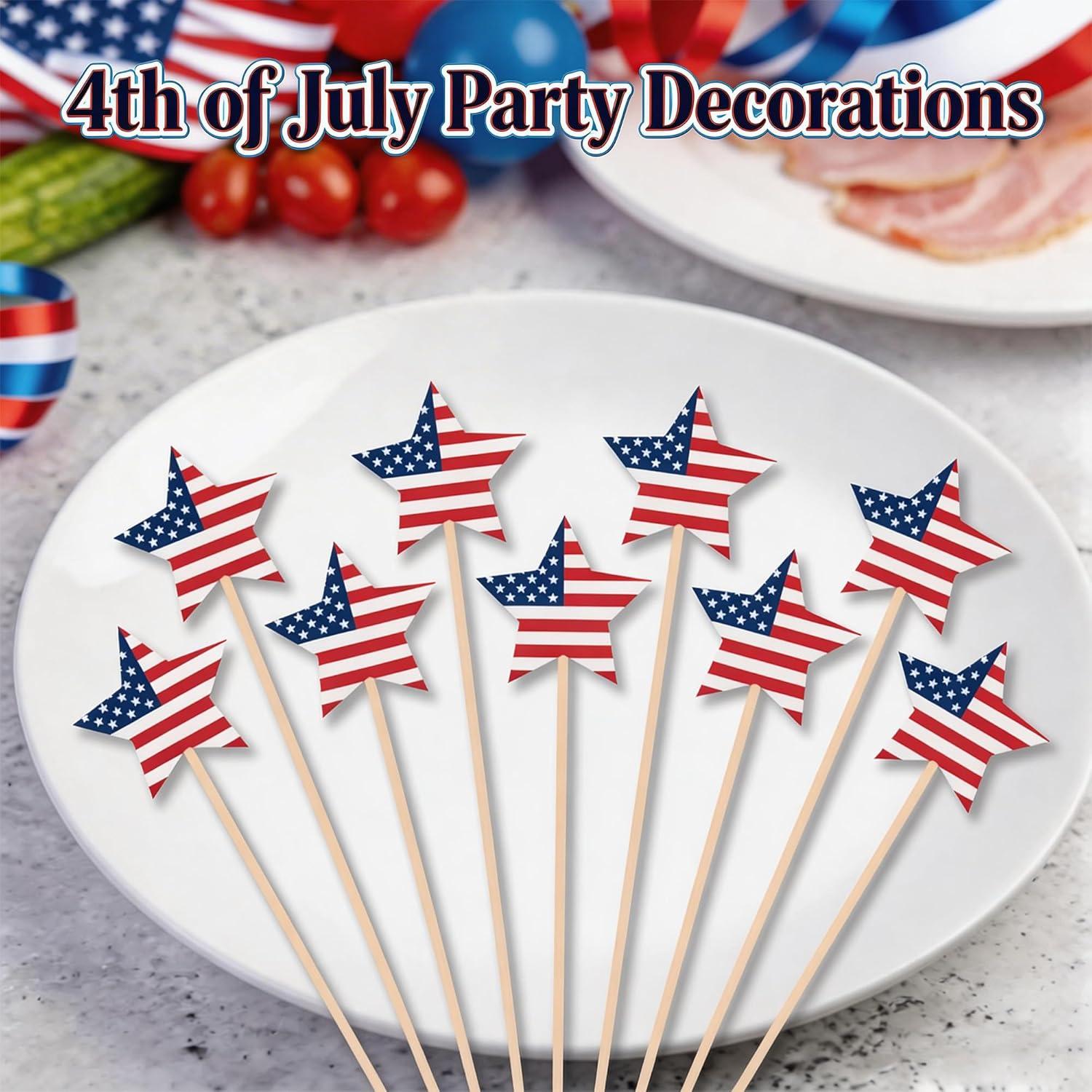 image:image4th of July Decorations 48PCS Patriotic Star Cocktail Picks Fourth of July Party Favors Supplies Decor Accessories Toothpicks for Appetizers Charcuterie Sandwich Cocktail Skewers Sticks4th of july