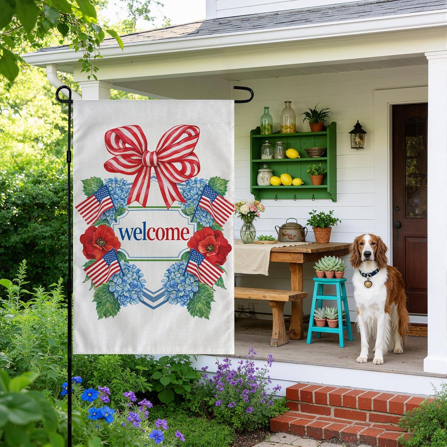 image:image4th of July Decorations Patriotic Stars Welcome Garden Flag Double Sided Fourth of July Accessories Patriotic Banner Memorial Day Decorations for Garden Yard Porch Patio Lawn Outdoor Outside DecorRed White Blue Green