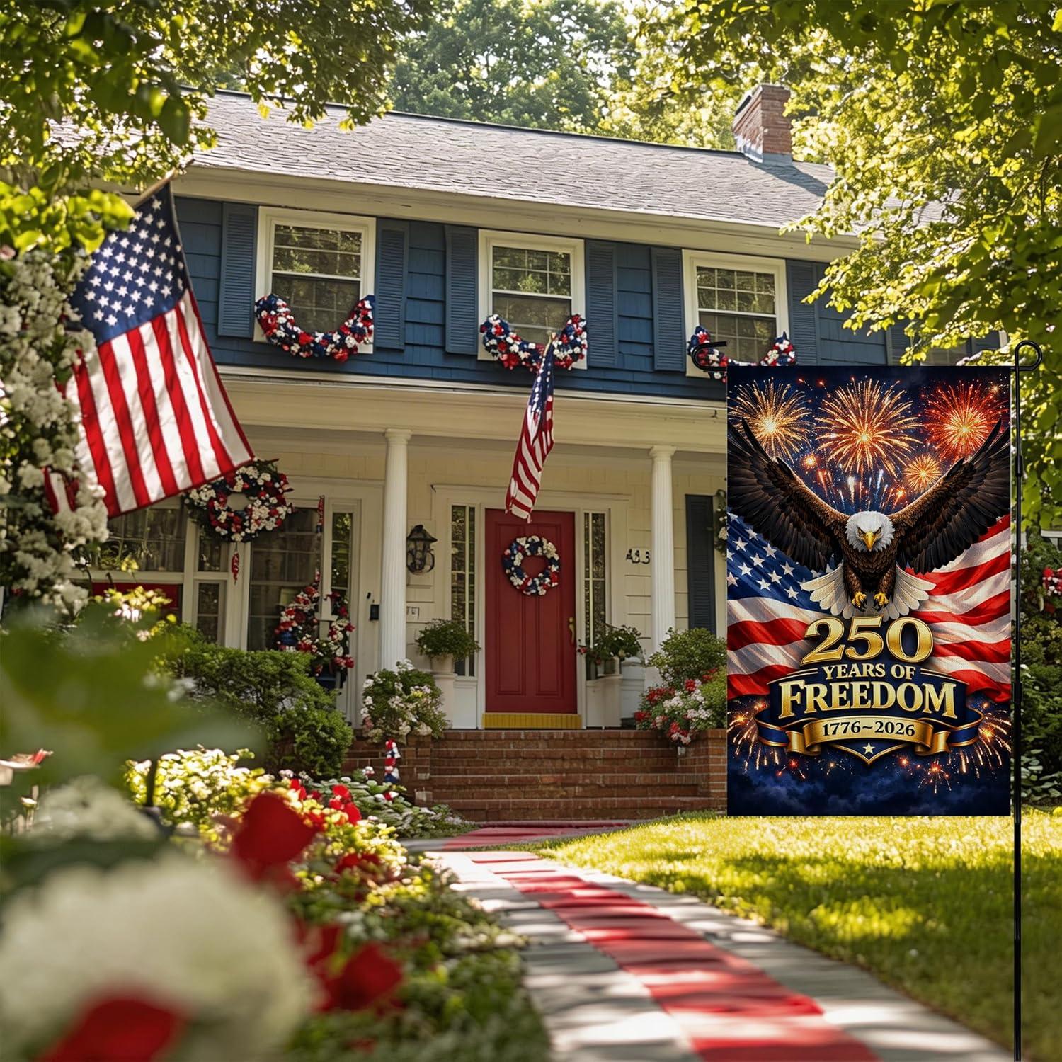 image:image4th of July Decorations Patriotic Stars Welcome Garden Flag Double Sided Fourth of July Accessories Patriotic Banner Memorial Day Decorations for Garden Yard Porch Patio Lawn Outdoor Outside DecorRed White Blue