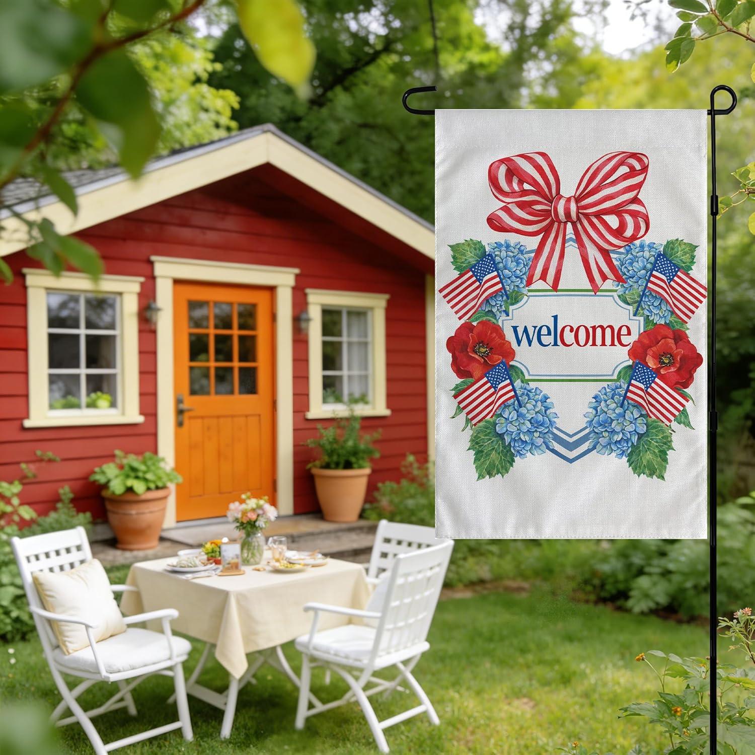image:image4th of July Decorations Patriotic Stars Welcome Garden Flag Double Sided Fourth of July Accessories Patriotic Banner Memorial Day Decorations for Garden Yard Porch Patio Lawn Outdoor Outside DecorRed White Blue Green