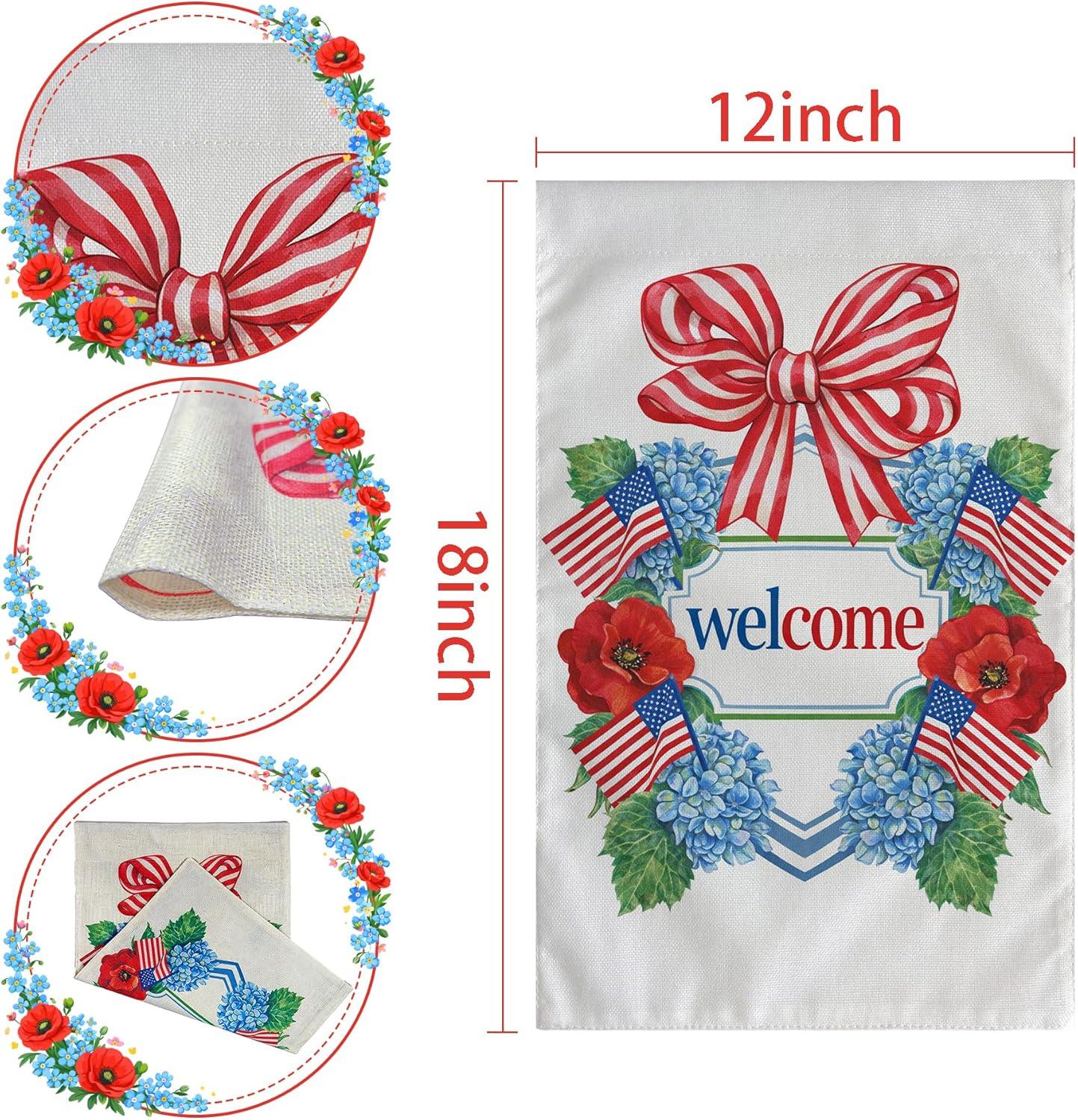 image:image4th of July Decorations Patriotic Stars Welcome Garden Flag Double Sided Fourth of July Accessories Patriotic Banner Memorial Day Decorations for Garden Yard Porch Patio Lawn Outdoor Outside DecorRed White Blue Green