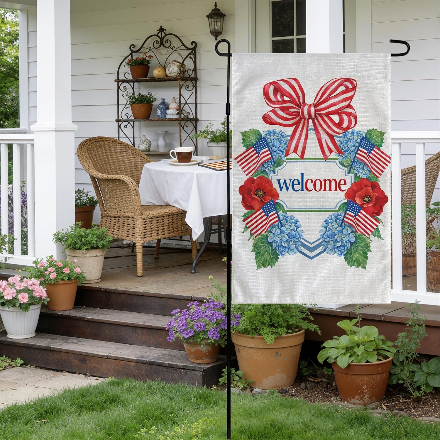 image:image4th of July Decorations Patriotic Stars Welcome Garden Flag Double Sided Fourth of July Accessories Patriotic Banner Memorial Day Decorations for Garden Yard Porch Patio Lawn Outdoor Outside DecorRed White Blue Green