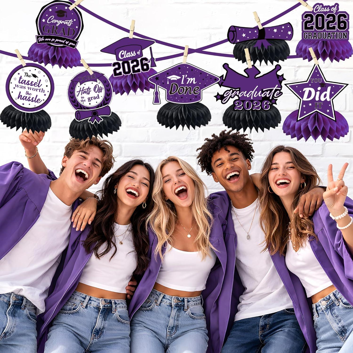 image:imageHawaiian Luau Party Decorations 9 PCS Hawaiian Luau Honeycomb Table Centerpiece for Tiki and Luau Hawaiian Party Favors Supplies Tropical Party Decorations for Summer Beach Pool Birthday WeddingPurple graduation
