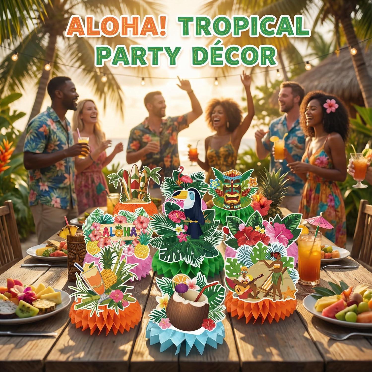 image:imageHawaiian Luau Party Decorations 9 PCS Hawaiian Luau Honeycomb Table Centerpiece for Tiki and Luau Hawaiian Party Favors Supplies Tropical Party Decorations for Summer Beach Pool Birthday WeddingLuau