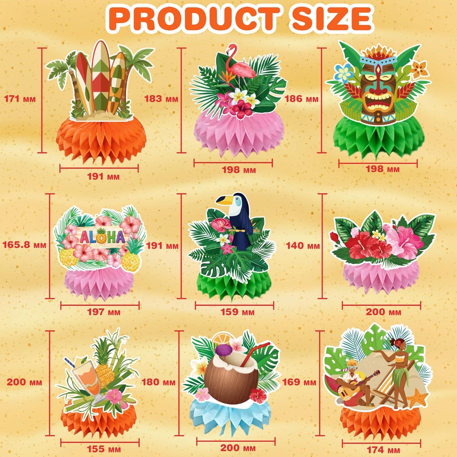 image:imageHawaiian Luau Party Decorations 9 PCS Hawaiian Luau Honeycomb Table Centerpiece for Tiki and Luau Hawaiian Party Favors Supplies Tropical Party Decorations for Summer Beach Pool Birthday WeddingLuau