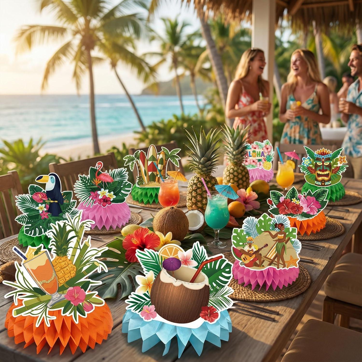 image:imageHawaiian Luau Party Decorations 9 PCS Hawaiian Luau Honeycomb Table Centerpiece for Tiki and Luau Hawaiian Party Favors Supplies Tropical Party Decorations for Summer Beach Pool Birthday WeddingLuau