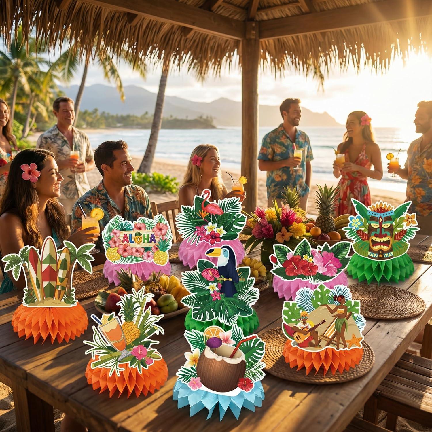image:imageHawaiian Luau Party Decorations 9 PCS Hawaiian Luau Honeycomb Table Centerpiece for Tiki and Luau Hawaiian Party Favors Supplies Tropical Party Decorations for Summer Beach Pool Birthday WeddingLuau