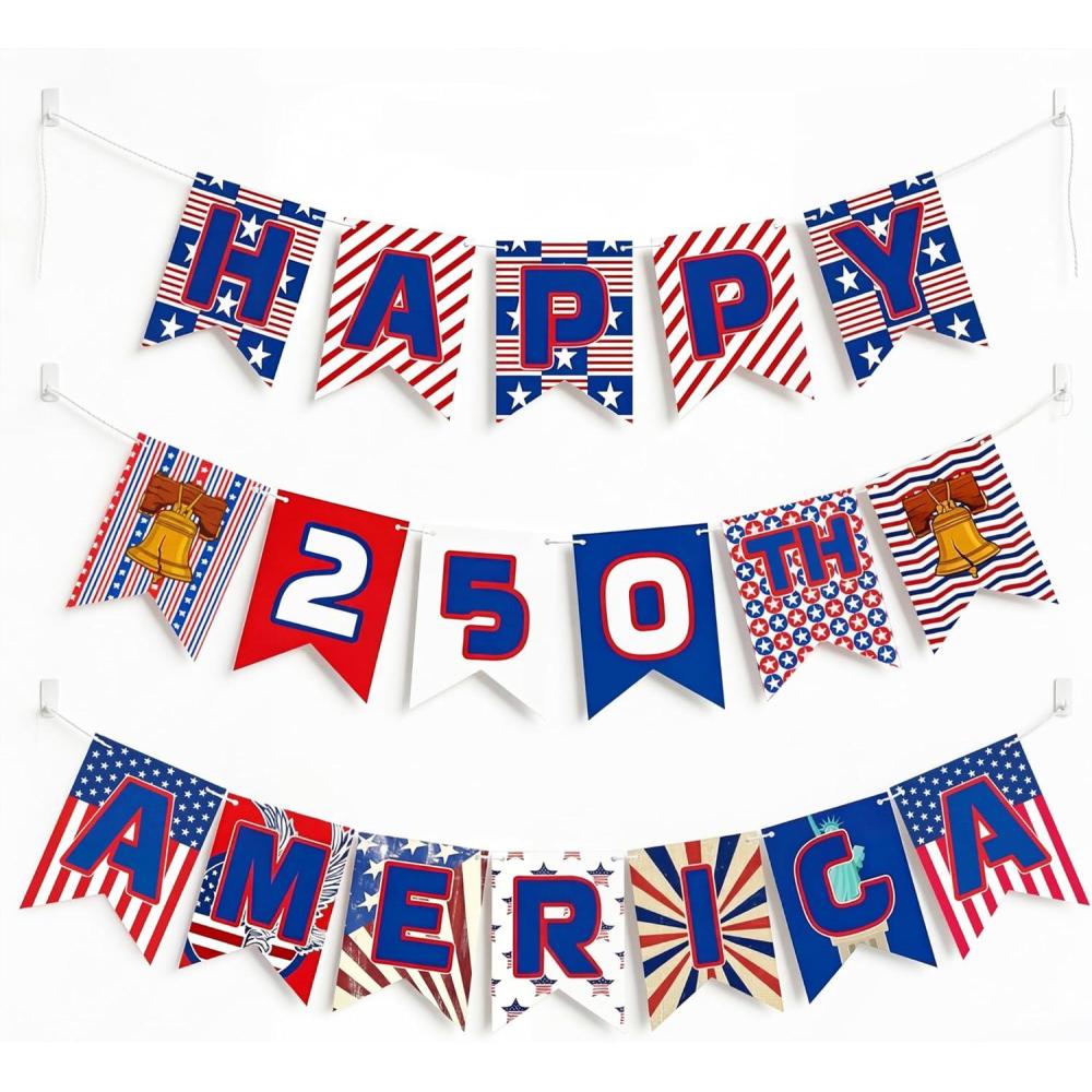 image:image4th of July Decorations 250 Year Anniversary Banner Fourth of July Decor Outdoor Indoor Outside July 4th Garland Accessories for Party Favors Supplies Window Wall DoorRed Bule White